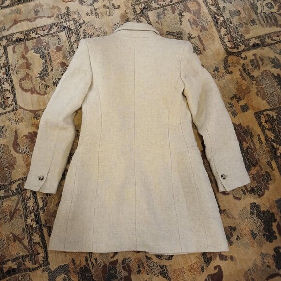 ZARA Wool Blend Single Breasted Tan/Cream Coat XS - Picture 4 of 13